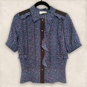 Coach floral button down silk top